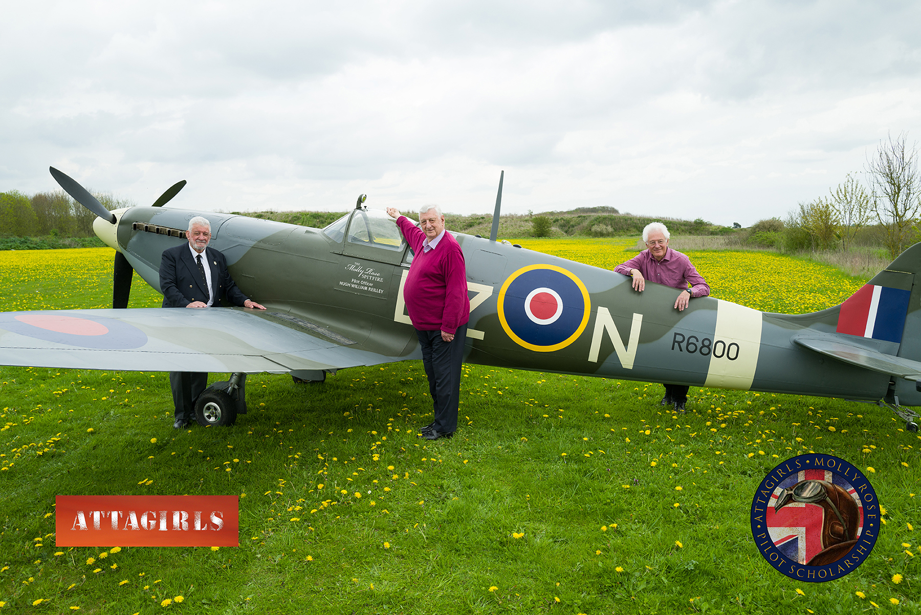 Molly Rose’s three sons (left to right), Nigel, Graham and Gregory Rose stood with Spitfire