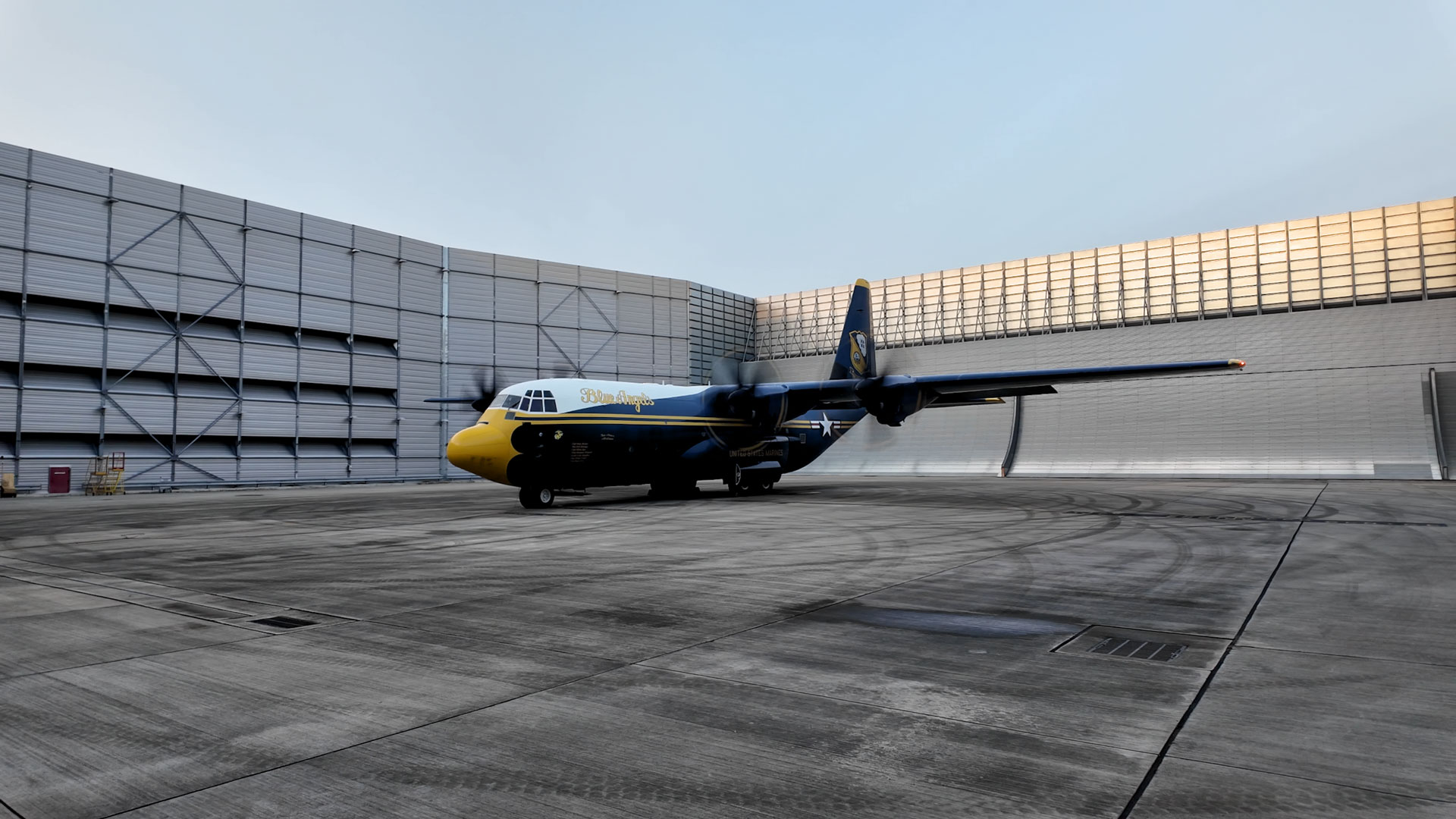 C-130 Fat Albert Blue Angels in Ground Running Enclosure Engine Test