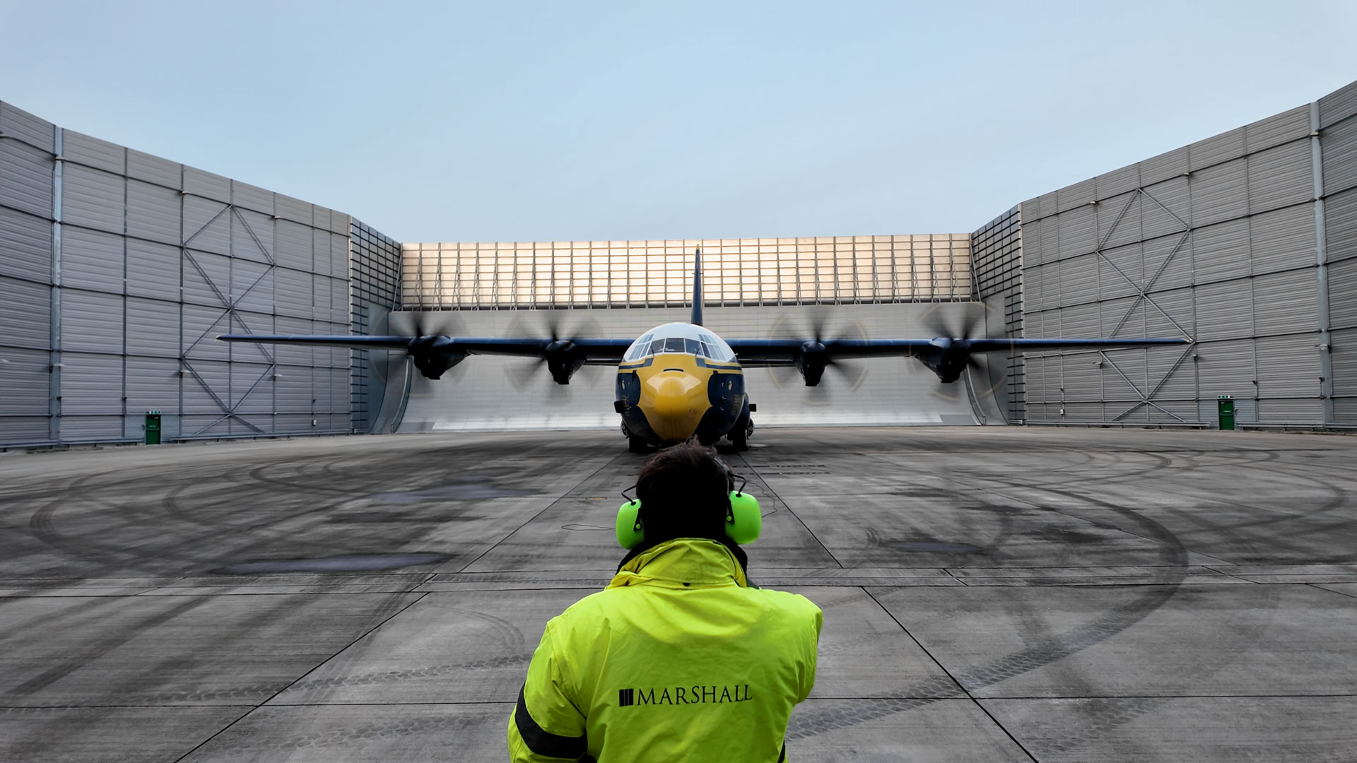 C-130 Fat Albert Blue Angels in Ground Running Enclosure Engine Test